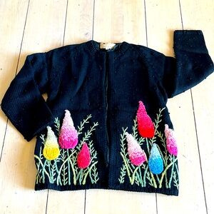 Vintage 70s Wool Knit Open Front Sweater Cardigan